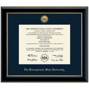 Diploma Frame, Black Onyx Finish, Navy Mat, Gold Medalion, The Pennsylvania State University
